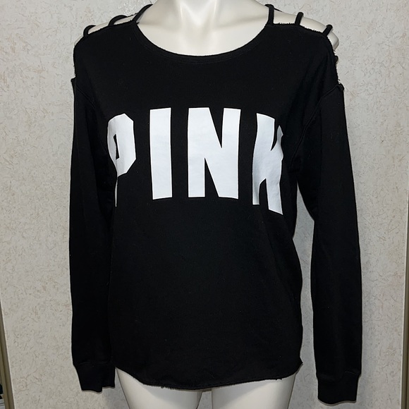 PINK Victoria's Secret Tops - PINK victoria’s secret black crewneck with cutout shoulders